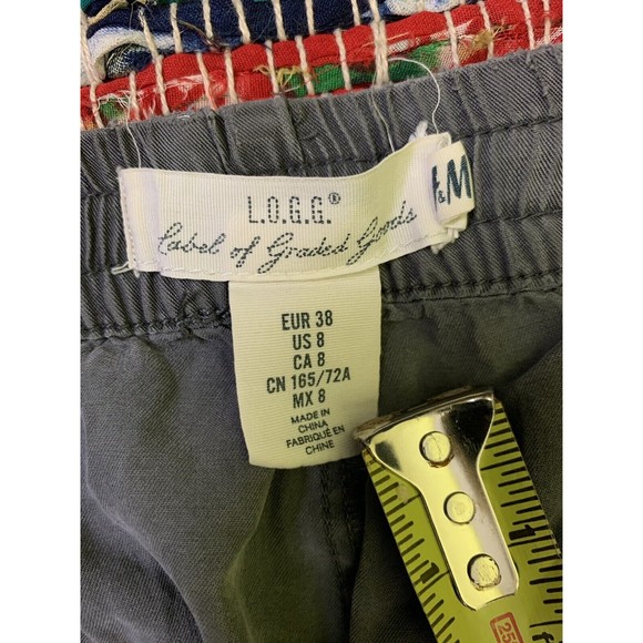 H&M LOGG Pants Size 8 Gray Green Elastic Waist Pockets Drawstring - Picture 5 of 10